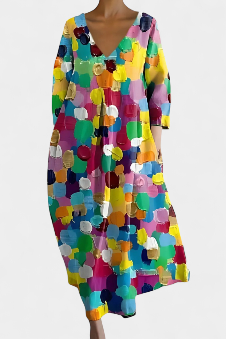 ALYRINE – COMFORTABLE V-NECK DRESS