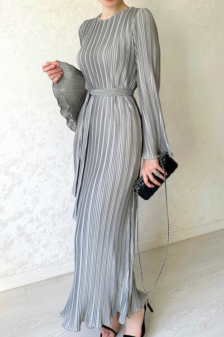 SAELA – PATCHWORK PLEATED LONG DRESS