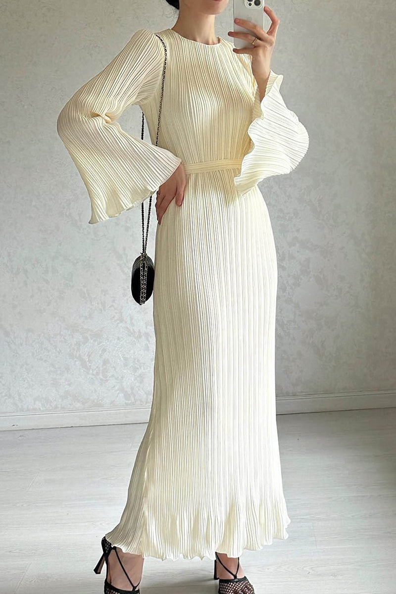 SAELA – PATCHWORK PLEATED LONG DRESS