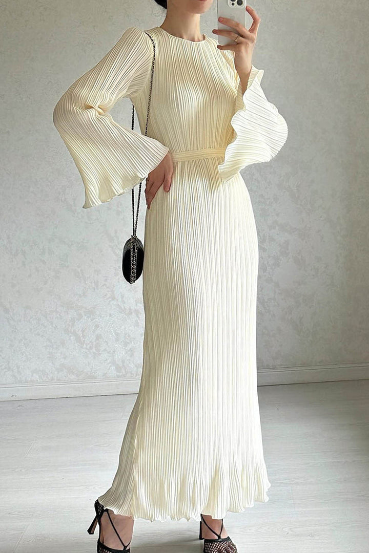 SAELA – PATCHWORK PLEATED LONG DRESS