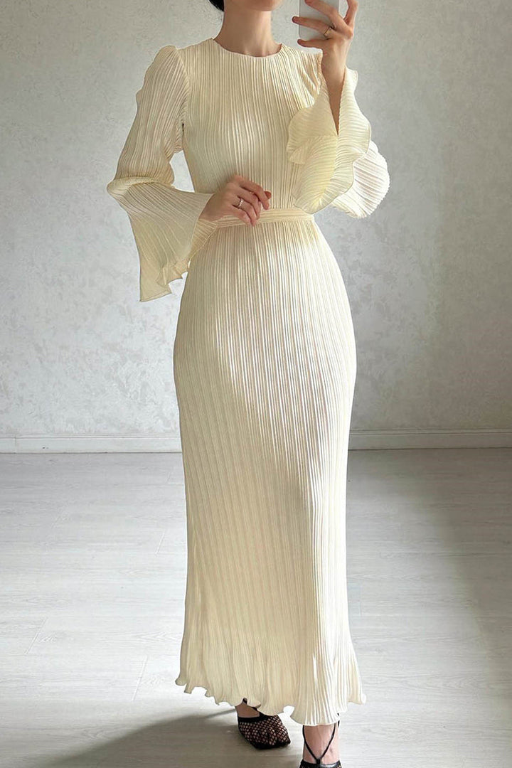 SAELA – PATCHWORK PLEATED LONG DRESS