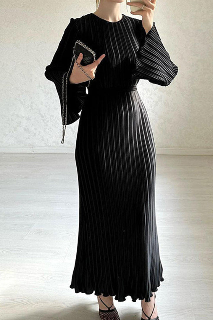 SAELA – PATCHWORK PLEATED LONG DRESS