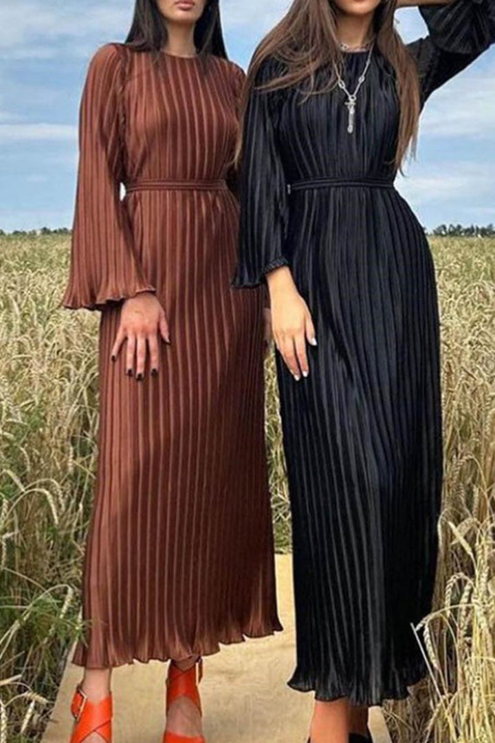SAELA – PATCHWORK PLEATED LONG DRESS