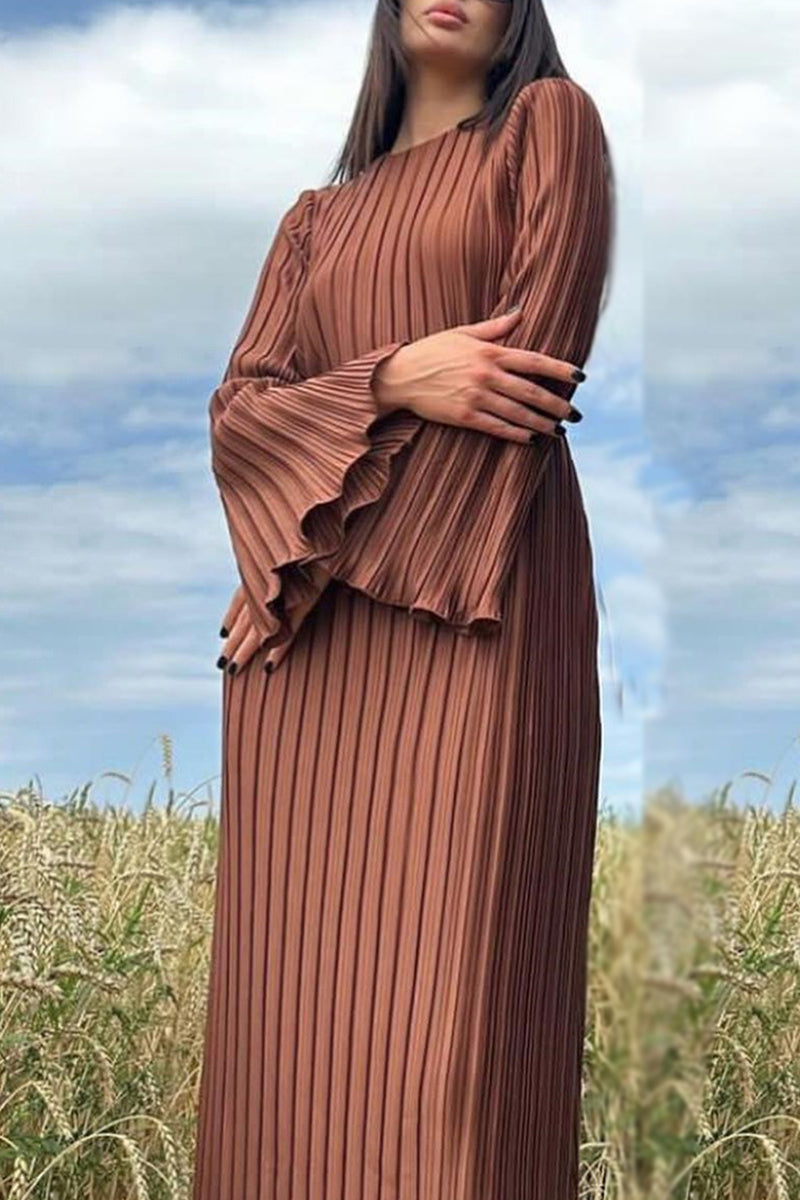 SAELA – PATCHWORK PLEATED LONG DRESS