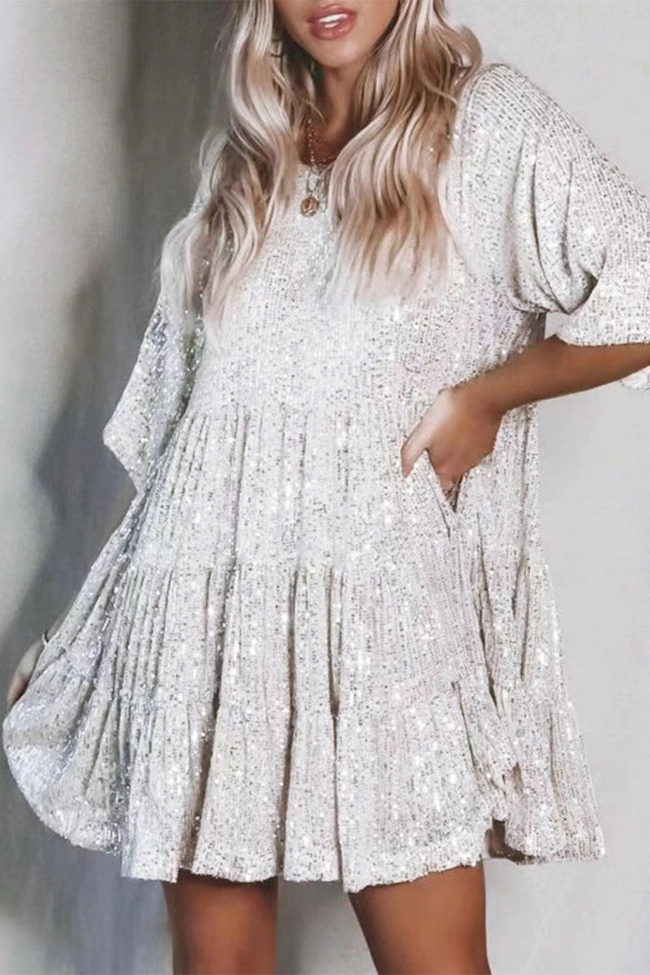 ILLYRIA – CASUAL SOLID SEQUINED A-LINE DRESS