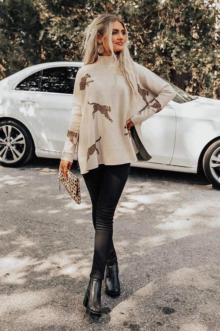 ALETHEA – CASUAL VINTAGE TIGER & LEOPARD PRINT LONG SLEEVE TOP