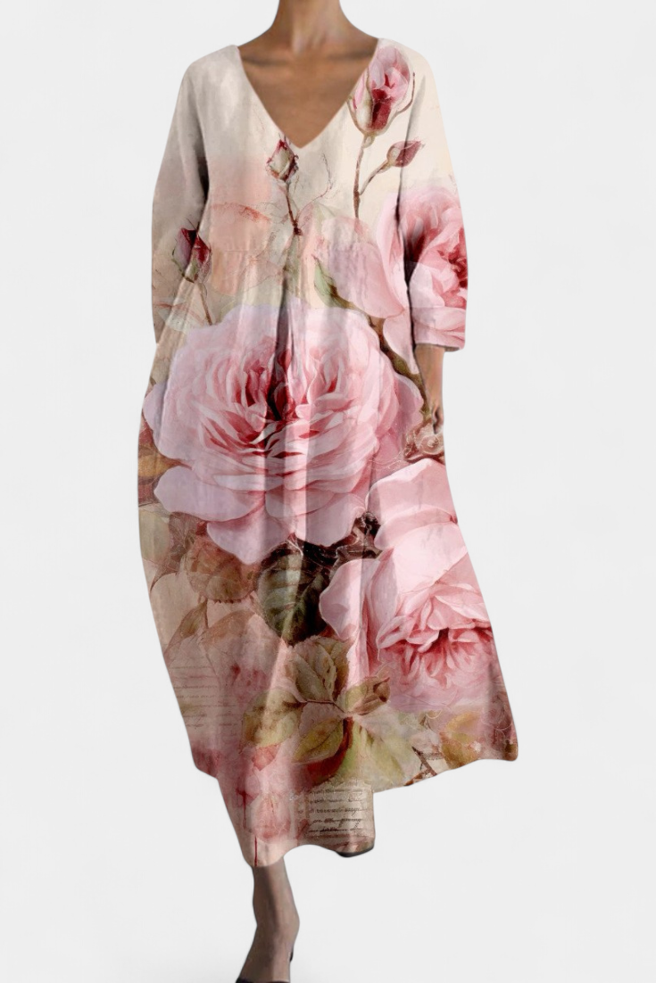 ALYRINE – COMFORTABLE V-NECK DRESS