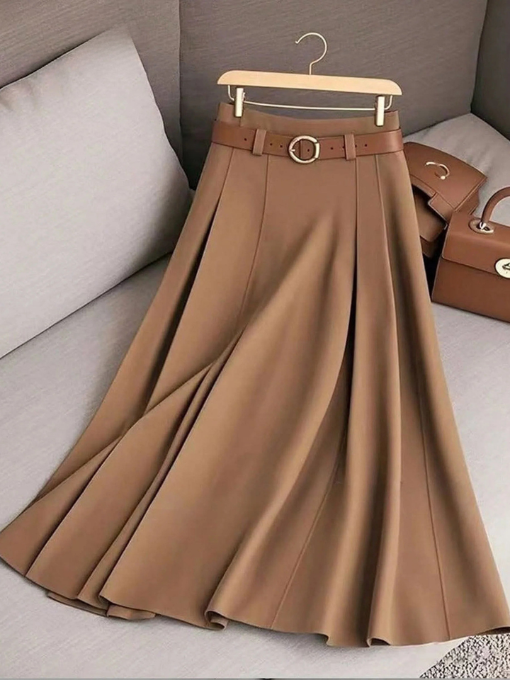 THALIORA – SOLID COLOR HIGH WAIST A-LINE CASUAL SKIRT