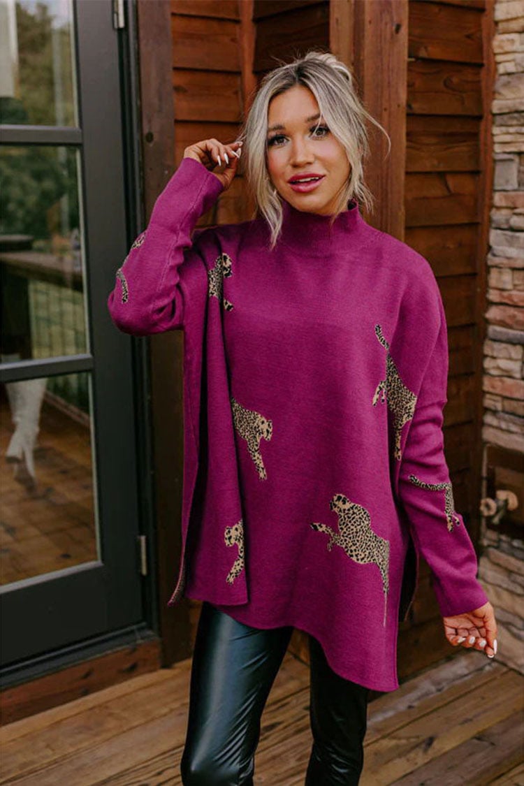 ALETHEA – CASUAL VINTAGE TIGER & LEOPARD PRINT LONG SLEEVE TOP