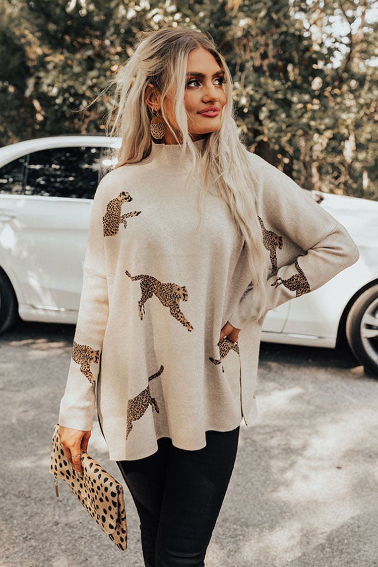 ALETHEA – CASUAL VINTAGE TIGER & LEOPARD PRINT LONG SLEEVE TOP