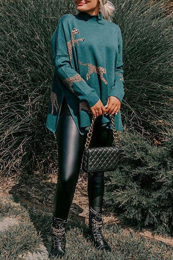 ALETHEA – CASUAL VINTAGE TIGER & LEOPARD PRINT LONG SLEEVE TOP