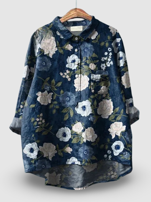 Oceana - Women's Floral Art Print Casual Cotton Shirt