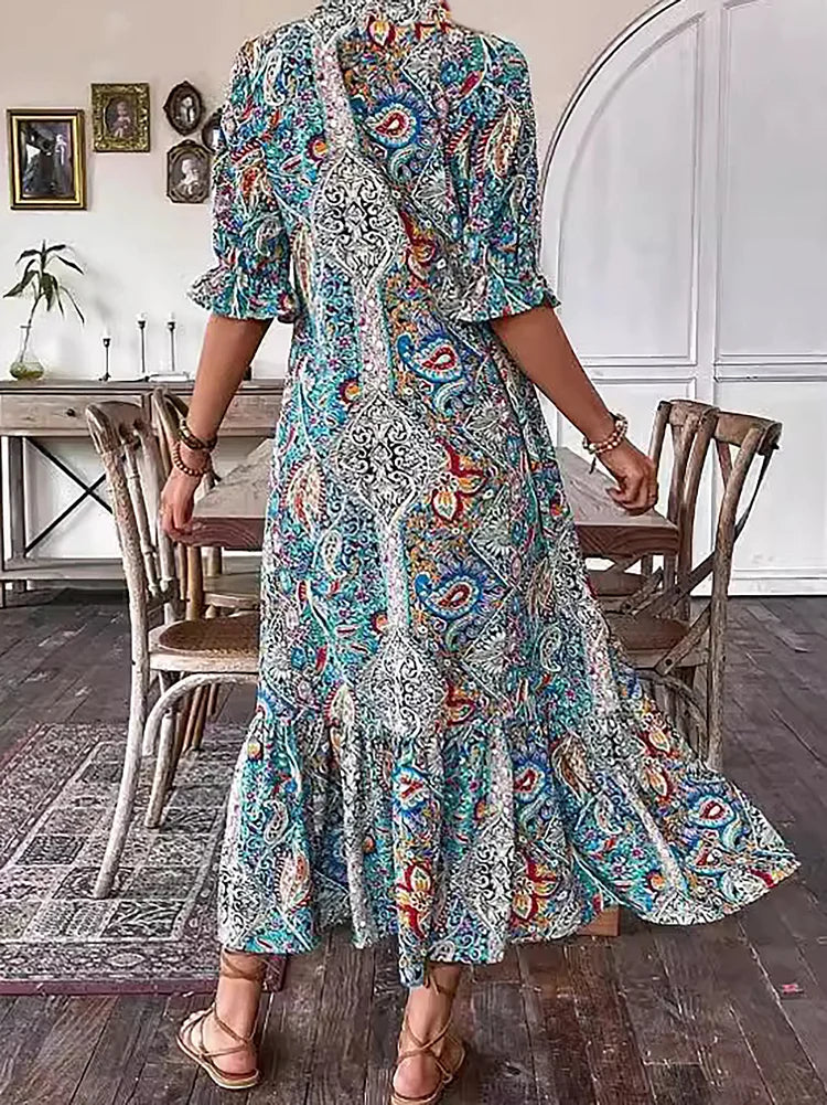 AMARANTHE – BOHO DRAWSTRING NECK MAXI DRESS