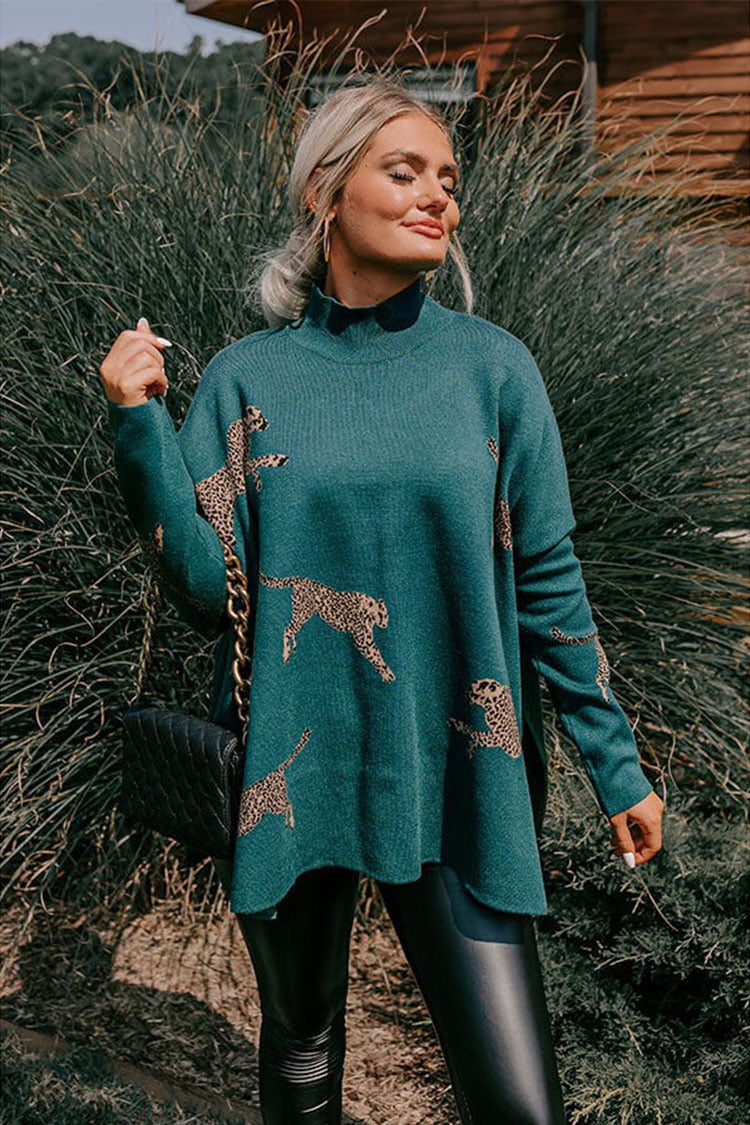 ALETHEA – CASUAL VINTAGE TIGER & LEOPARD PRINT LONG SLEEVE TOP