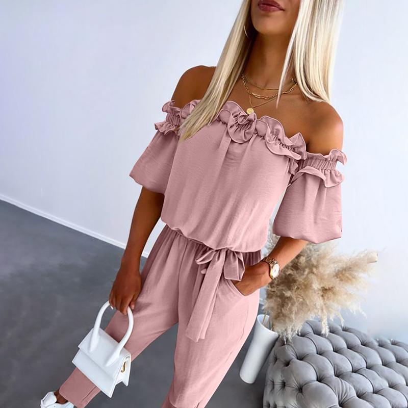 ARLENS – ELEGANT OFF-SHOULDER FRILL TIE-WAIST JUMPSUIT