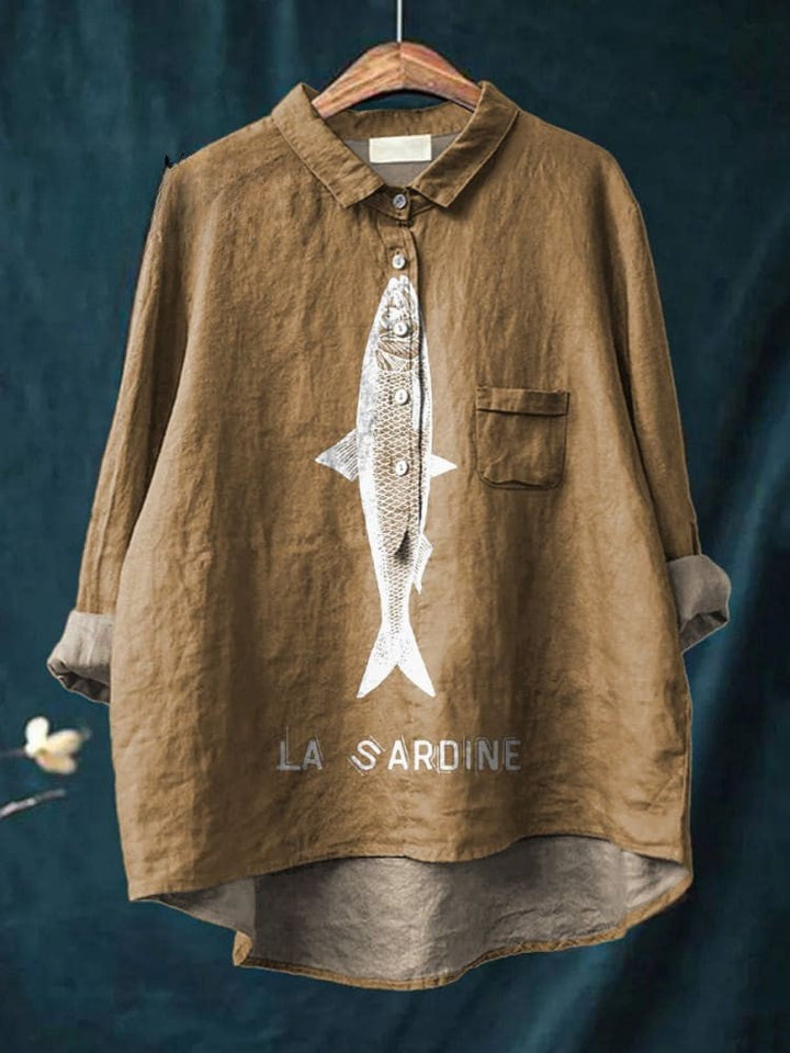 ORIANA – STYLISH FISH PRINT COTTON SHIRT