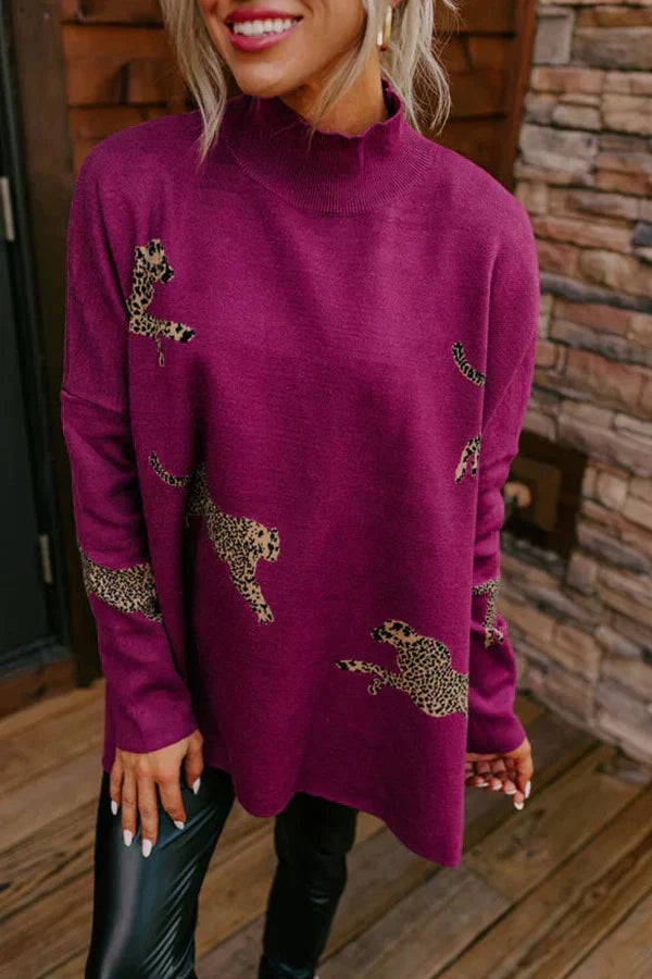 ALETHEA – CASUAL VINTAGE TIGER & LEOPARD PRINT LONG SLEEVE TOP