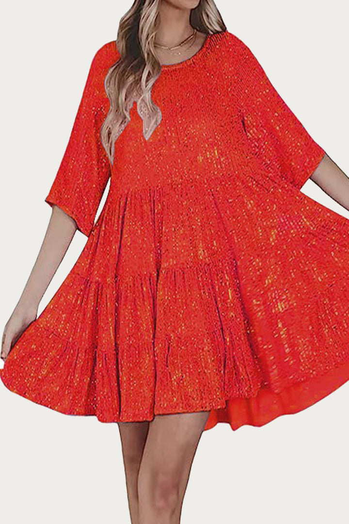 ILLYRIA – CASUAL SOLID SEQUINED A-LINE DRESS