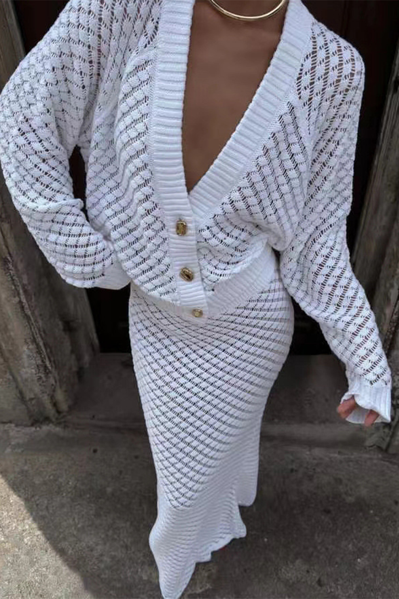 AMBRIA – DAILY ELEGANT HOLLOW OUT V-NECK TWO-PIECE SET