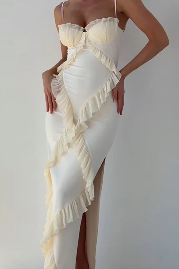 WINONA – SEXY PATCHWORK RUFFLE V-NECK SLING DRESS