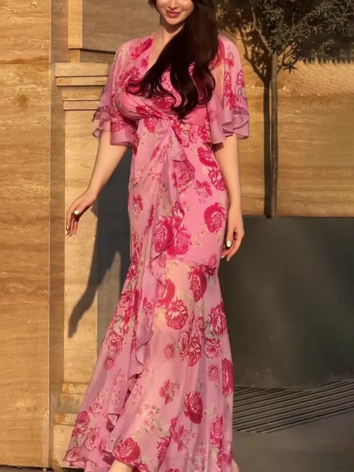 EVELINA – V-NECK PRINTED DRESS
