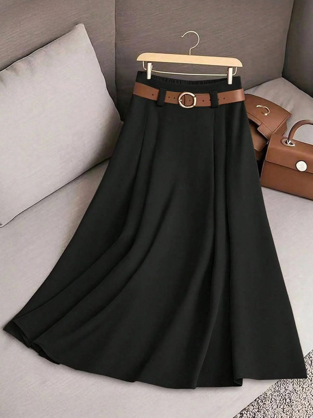 THALIORA – SOLID COLOR HIGH WAIST A-LINE CASUAL SKIRT