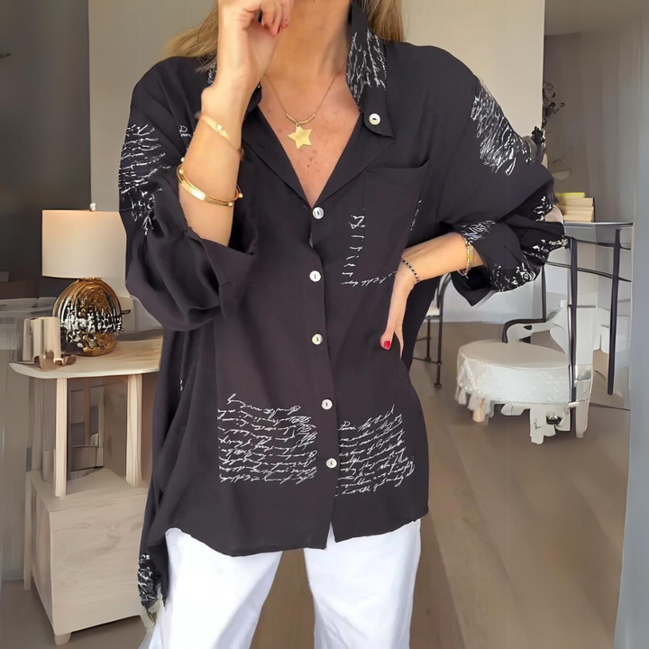 AVENETTE – HANDWRITTEN-STYLE BUTTON-UP SHIRT