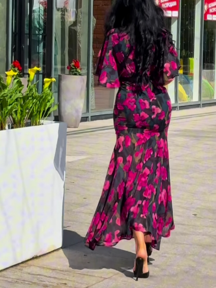 EVELINA – V-NECK PRINTED DRESS