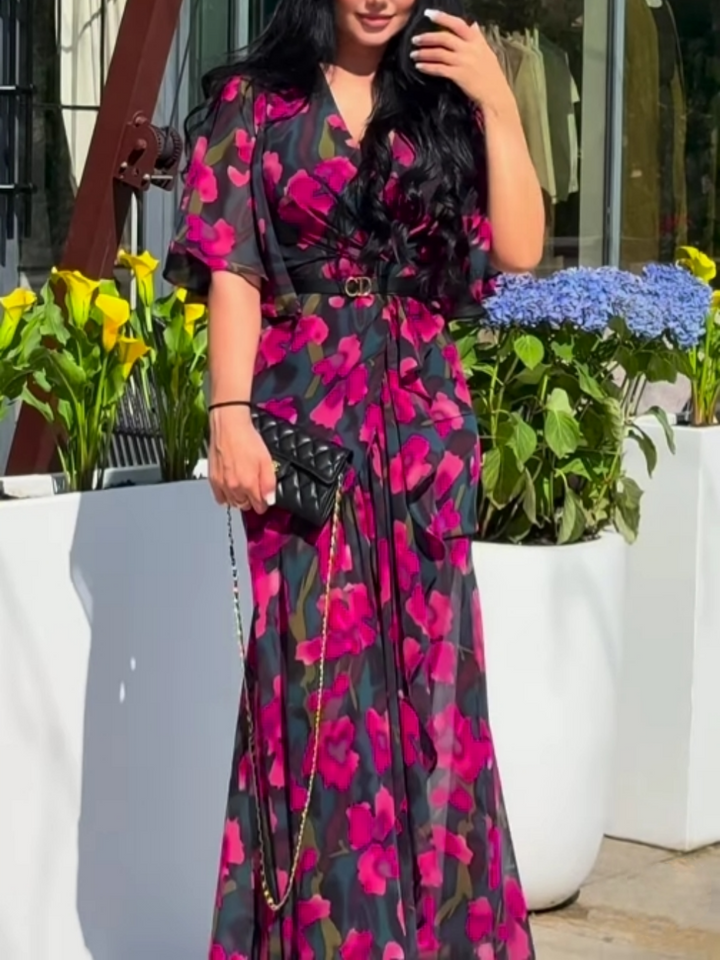 EVELINA – V-NECK PRINTED DRESS