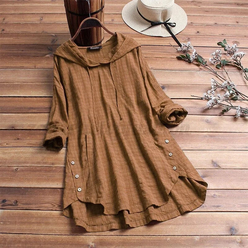 GHISELE – LINEN TUNIC HOODIE WITH BOHEMIAN EASE
