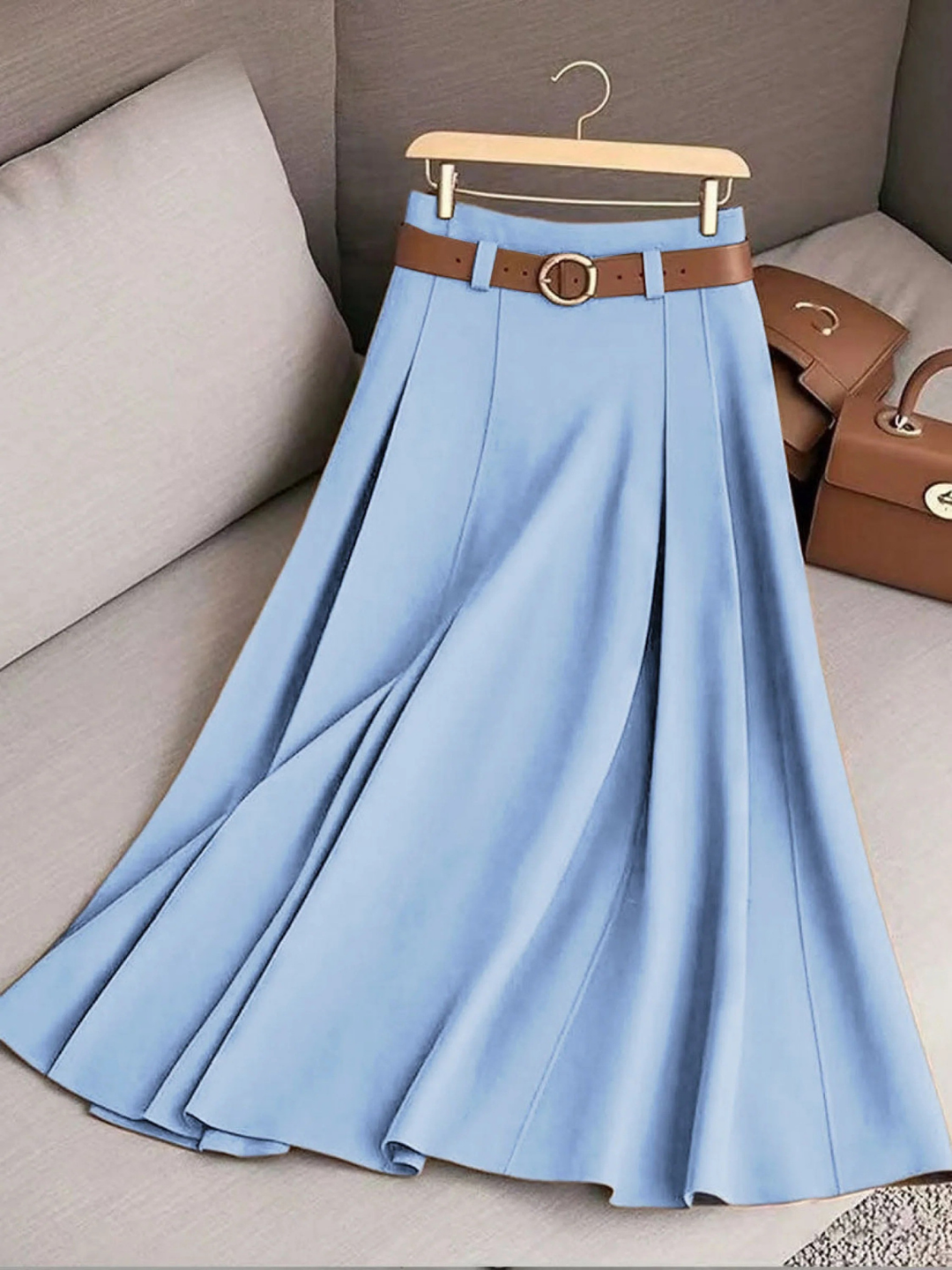 THALIORA – SOLID COLOR HIGH WAIST A-LINE CASUAL SKIRT