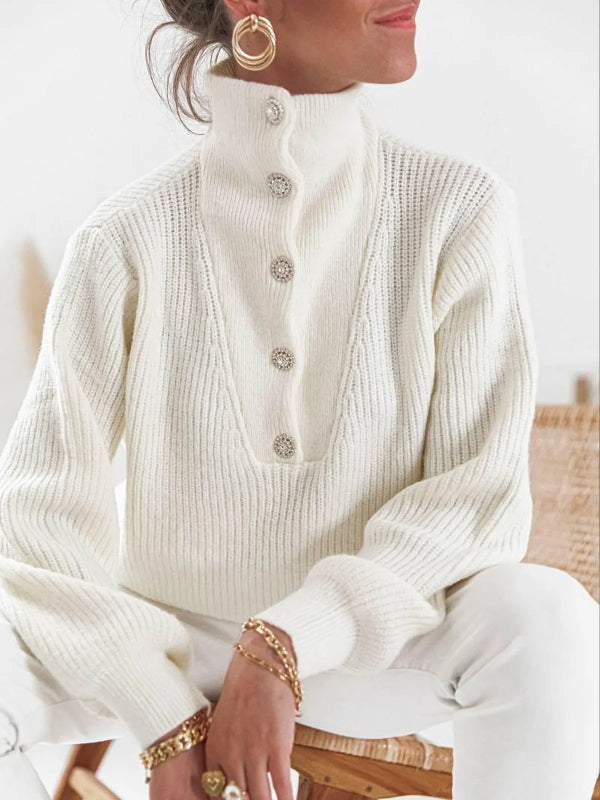 Cassie - Buttoned High-Neck Sweater