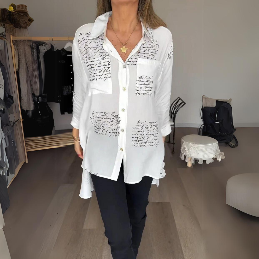 AVENETTE – HANDWRITTEN-STYLE BUTTON-UP SHIRT