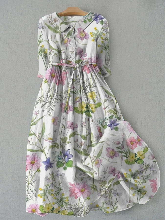 CLAIRE – A-LINE LACE-UP WAISTED FLORAL DRESS