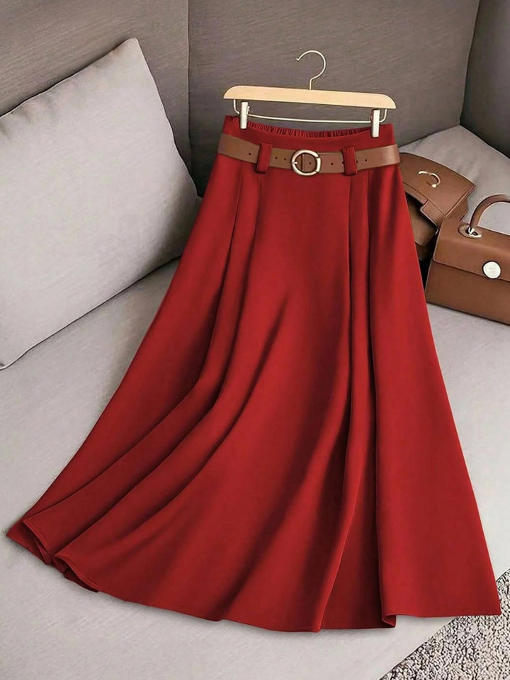 THALIORA – SOLID COLOR HIGH WAIST A-LINE CASUAL SKIRT