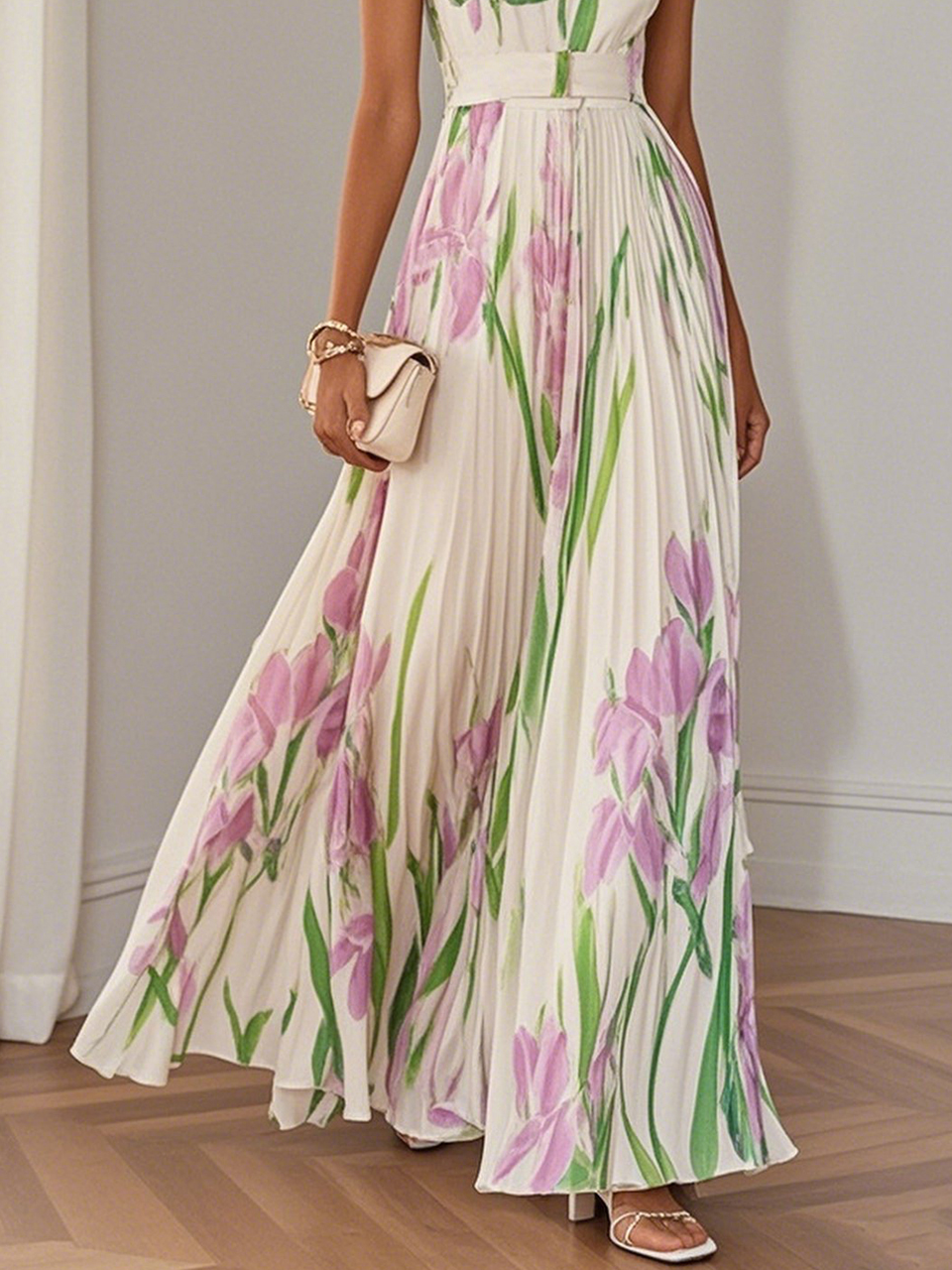 FAERELUNE – ELEGANT PLEATED MAXI DRESS