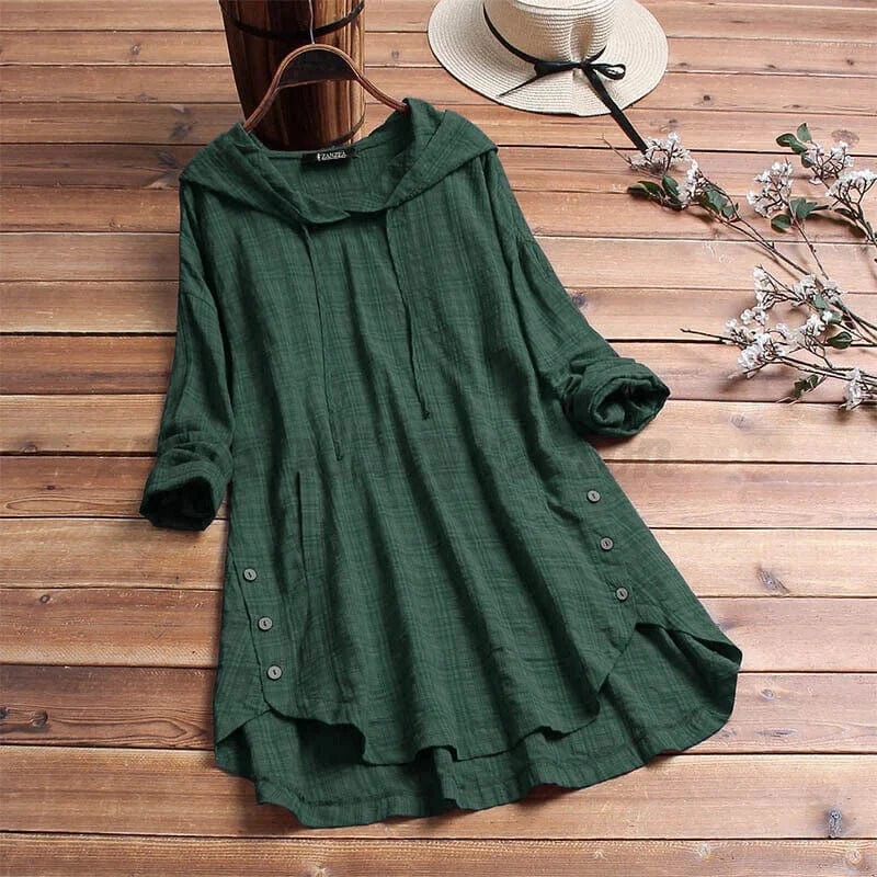 GHISELE – LINEN TUNIC HOODIE WITH BOHEMIAN EASE