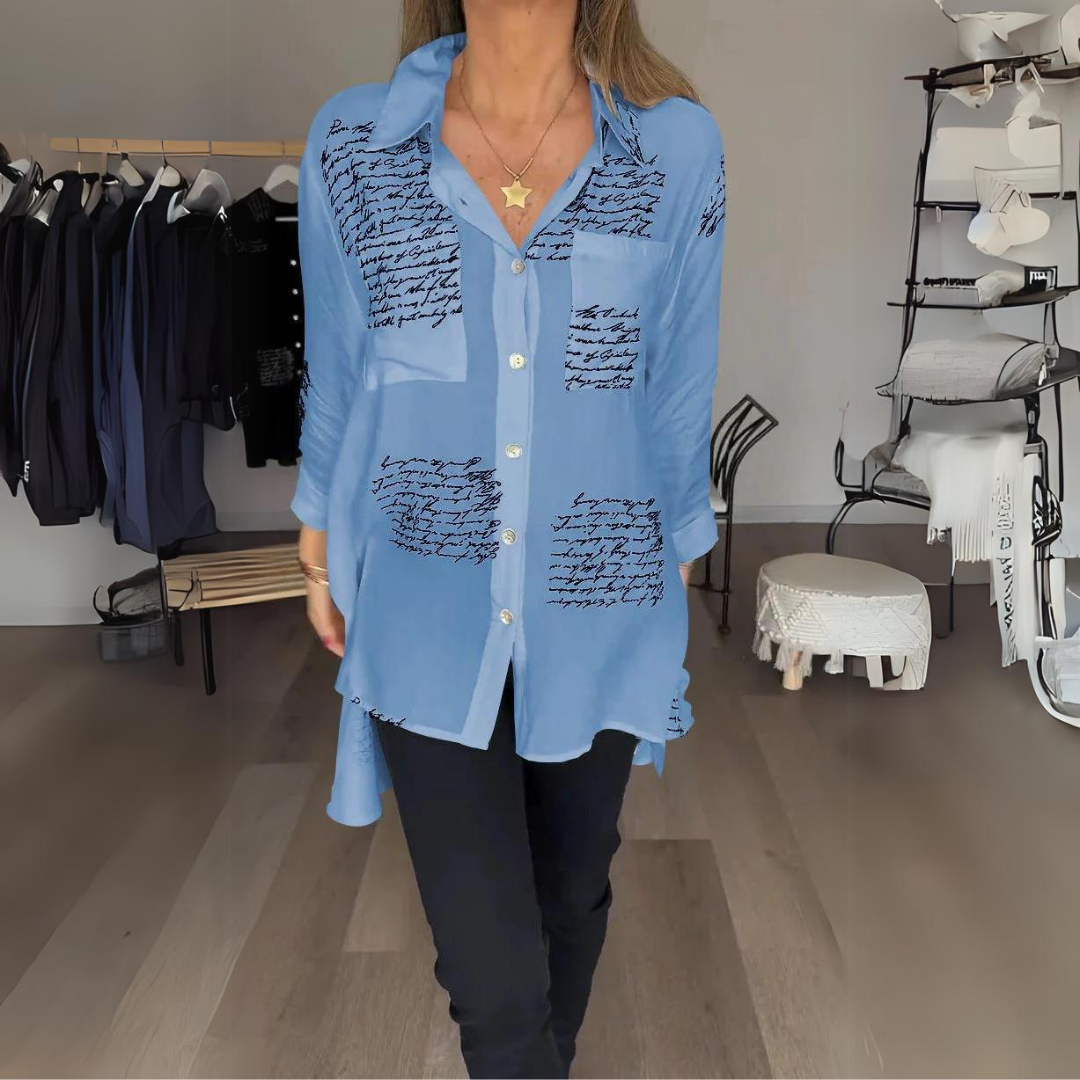 AVENETTE – HANDWRITTEN-STYLE BUTTON-UP SHIRT