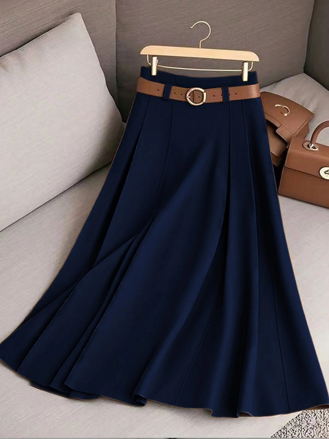 THALIORA – SOLID COLOR HIGH WAIST A-LINE CASUAL SKIRT