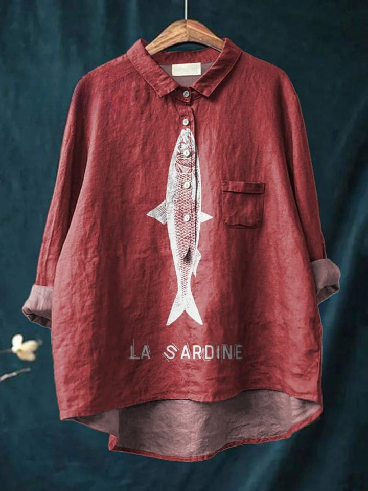 ORIANA – STYLISH FISH PRINT COTTON SHIRT