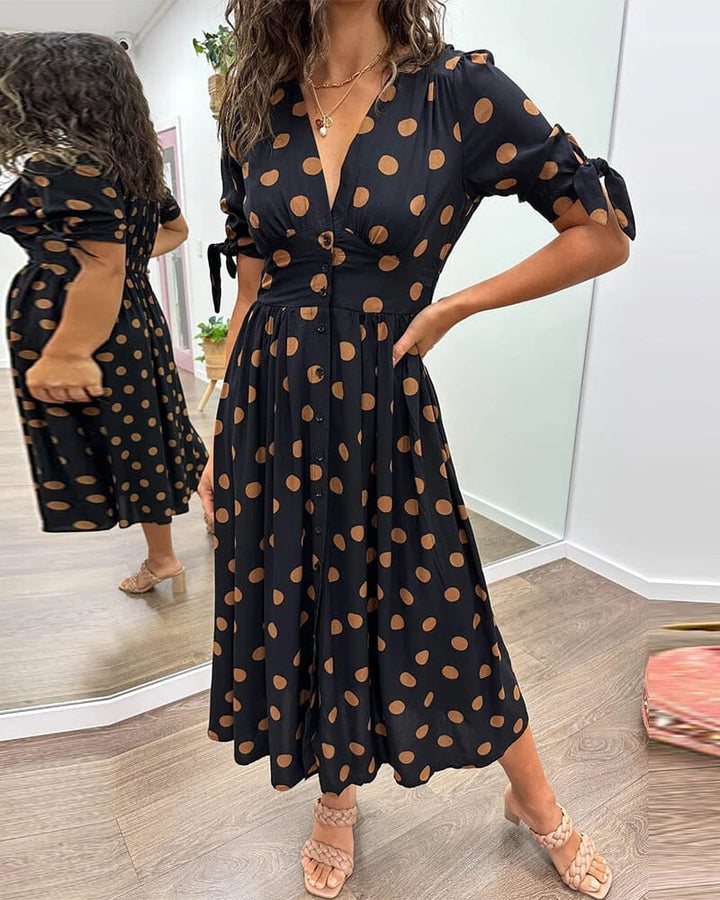 SOLANA – STYLISH BUTTON-DOWN V-NECK DRESS
