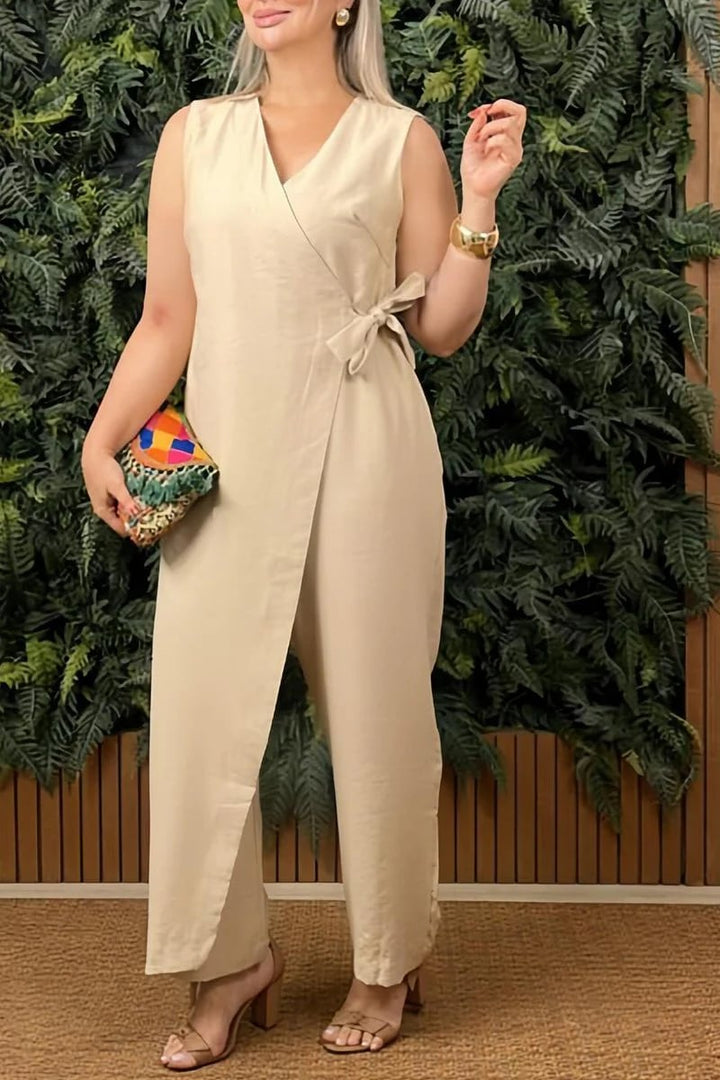 LUMIÈRE – WOMEN'S CASUAL V-NECK CROSS STRAP JUMPSUIT