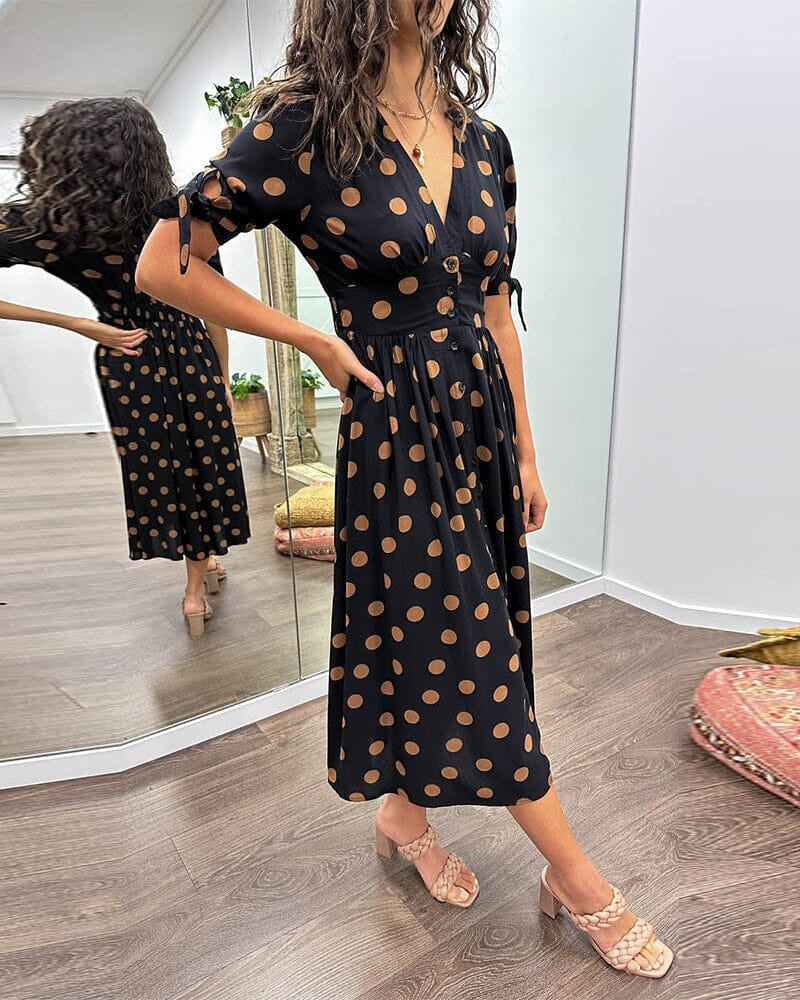 SOLANA – STYLISH BUTTON-DOWN V-NECK DRESS
