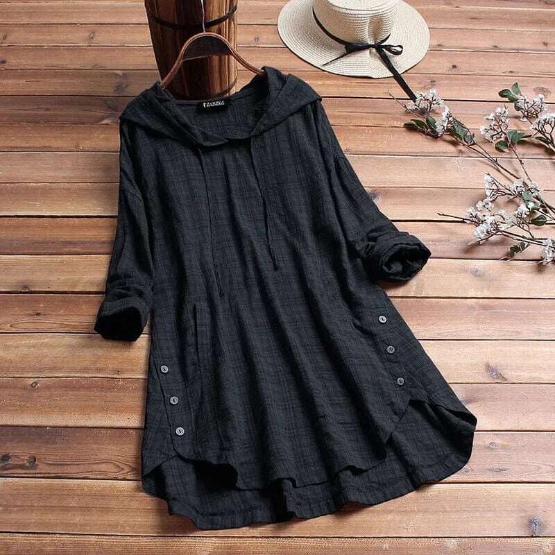 GHISELE – LINEN TUNIC HOODIE WITH BOHEMIAN EASE