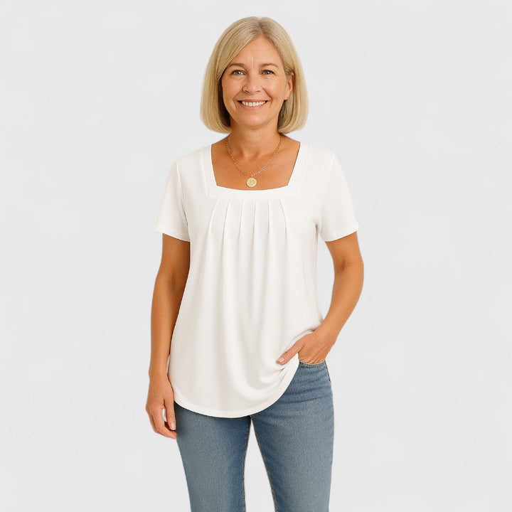 DELYRA – PLEATED SQUARE NECK BLOUSE