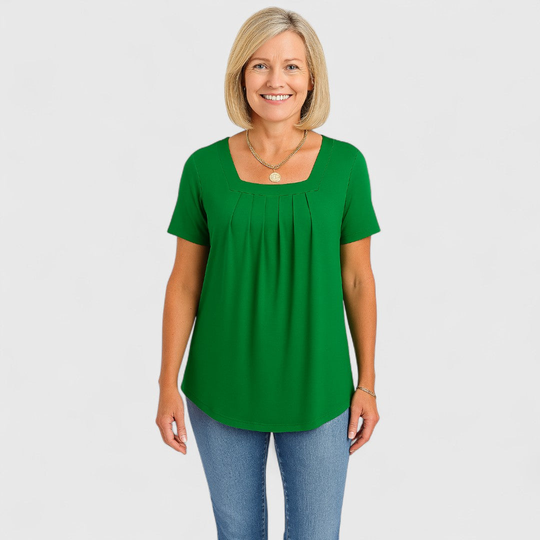 DELYRA – PLEATED SQUARE NECK BLOUSE