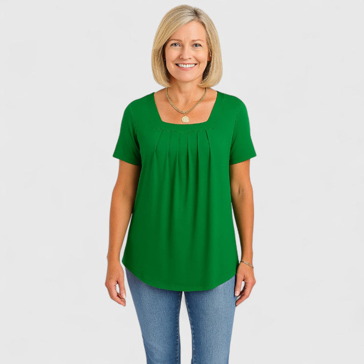 DELYRA – PLEATED SQUARE NECK BLOUSE