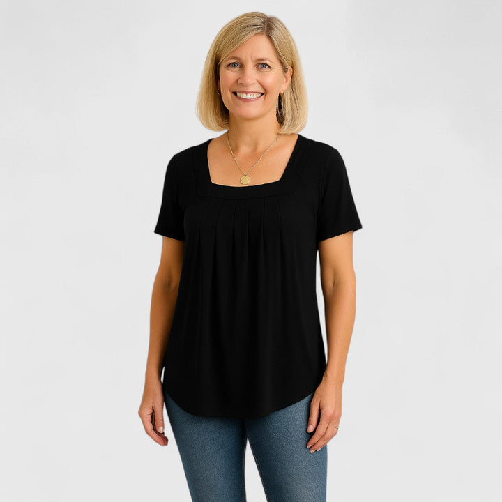 DELYRA – PLEATED SQUARE NECK BLOUSE