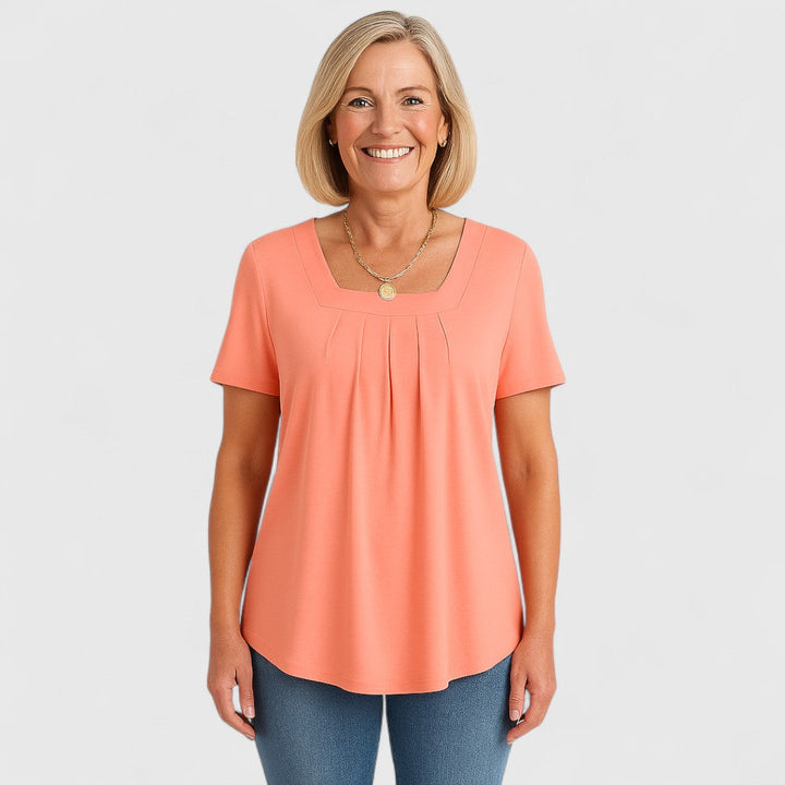 DELYRA – PLEATED SQUARE NECK BLOUSE