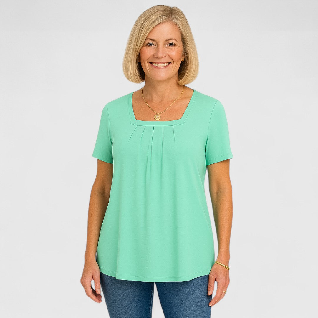 DELYRA – PLEATED SQUARE NECK BLOUSE